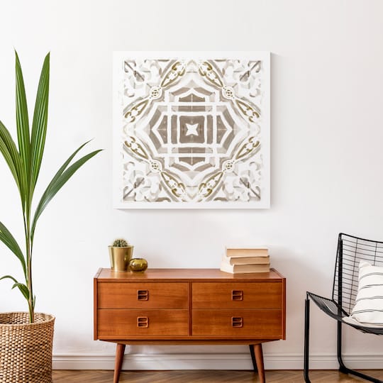 Gray And Gold Medallion 20" x 20" Canvas Wall Art